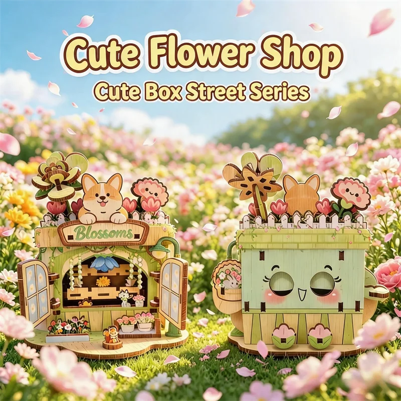 Holz-Bausatz-Modell Puzzle-Spielzeug Milchladen Musikladen Kürbis-Spielzeugladen Friseur Florist Miniatur-Puppenhaus Puppen-Bausätze