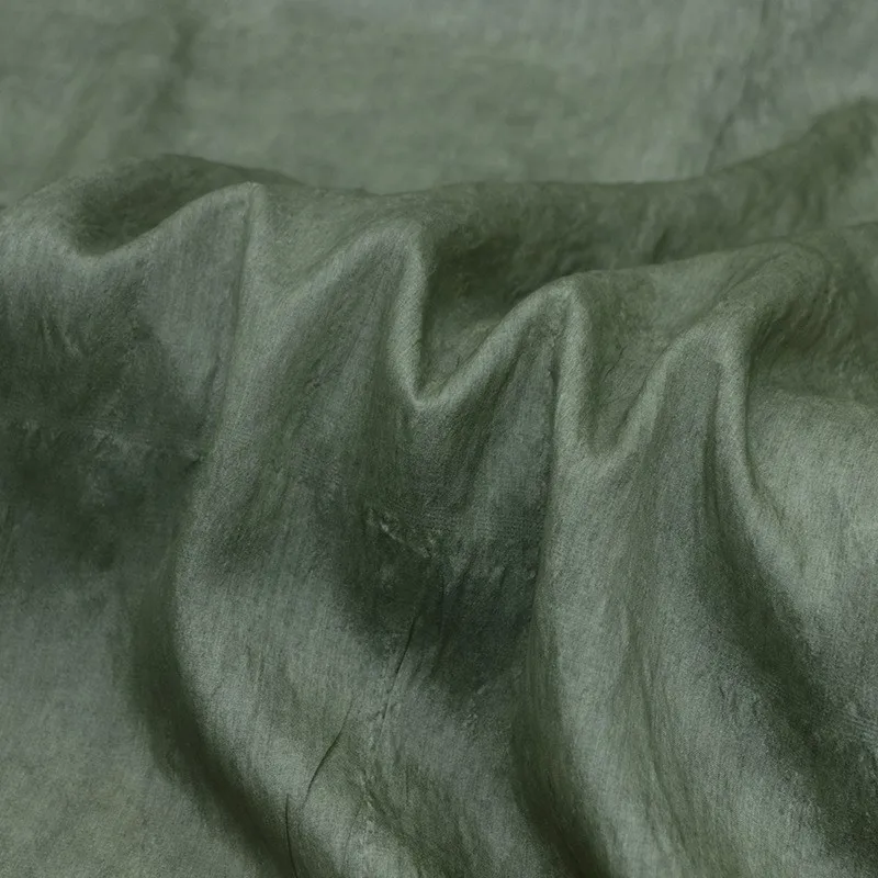 

Dirty green natural tussah silk old material dyed and stir-fried fabric artistic style niche design