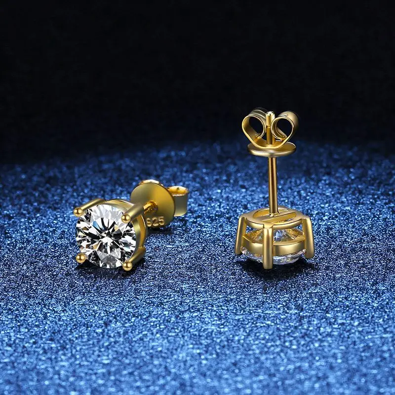 

D color moissanite earrings gold four-claw earrings 1 carat light luxury moissanite earrings women's platinum PT950 mark