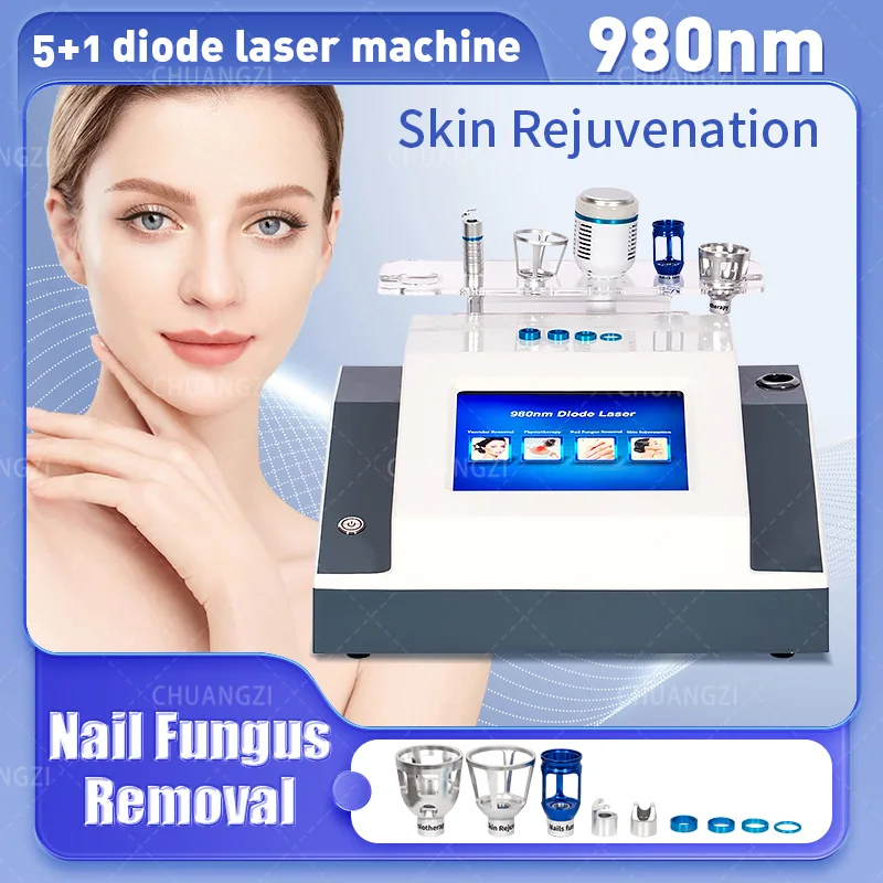 980nm Diode Laser Blood Vessel Removal Machine 5in1 Removes Spider Veins Nail Fungus Skin Rejuvenation Treat Eczema Herpes 2025