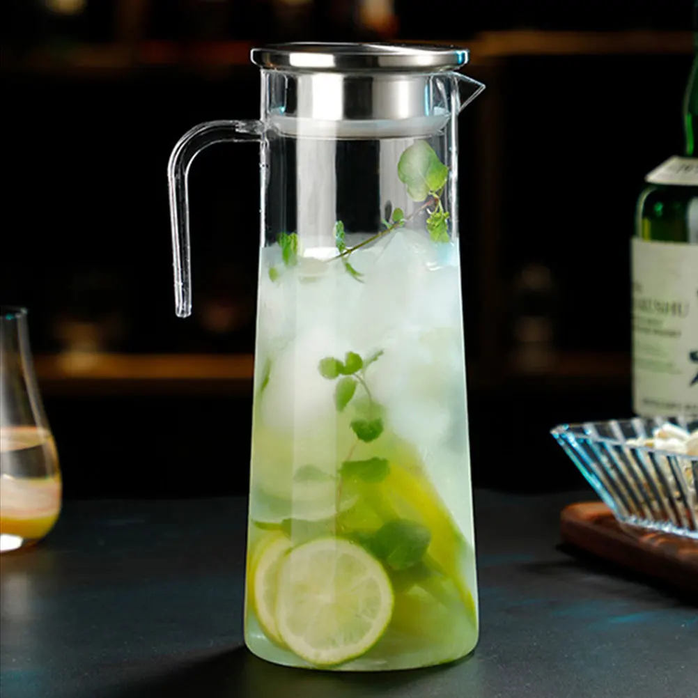 

Beverage Pitcher Cold Water Bottle With Lid Drinking Carafe Jug Silver Container Clear Ice Kitchen Acrylic Water Dispenser