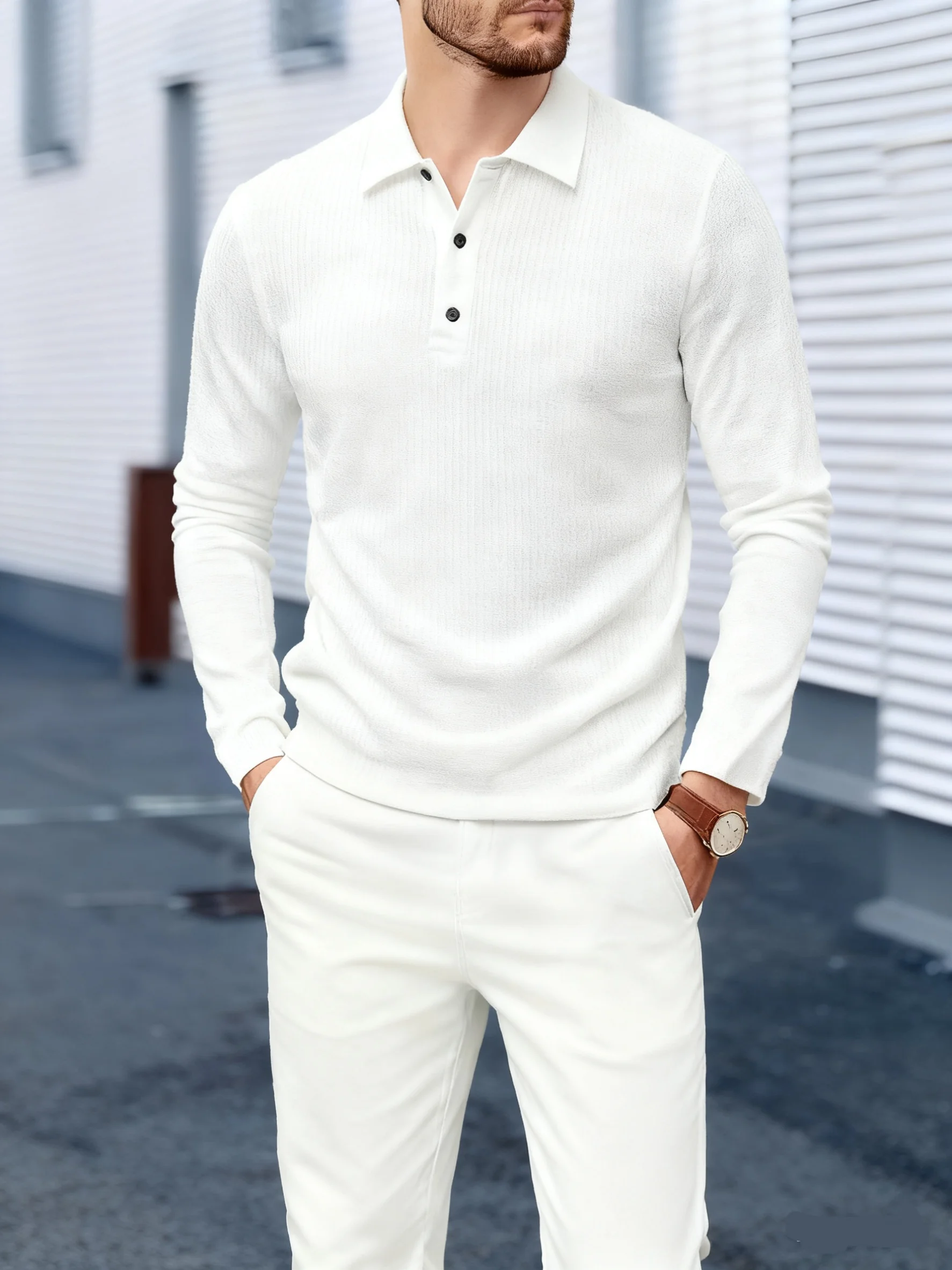 Neue männer Business Casual lange ärmel Einfarbig POLO-Shirt männlichen Mode Atmungsaktiv Komfortable herbst Vielseitig Top