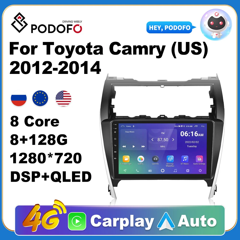 

Podofo Autoradio 2Din Android Radio Carplay For Toyota Camry 2012-2014 AI Voice 4G GPS Car Multimedia Video Player Stereo 2din