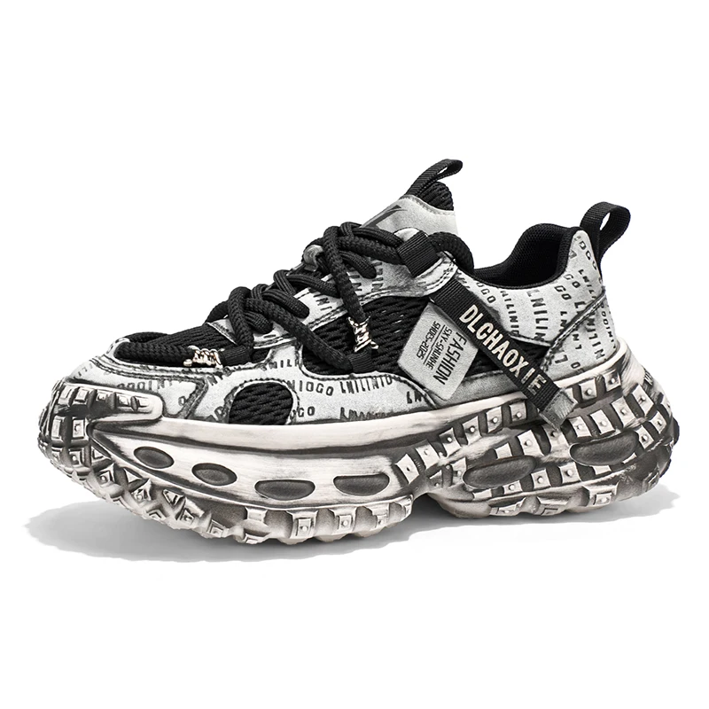 

Men's motorcycle shoes trendy new thick soled sports shoes breathable mesh casual dad shoes