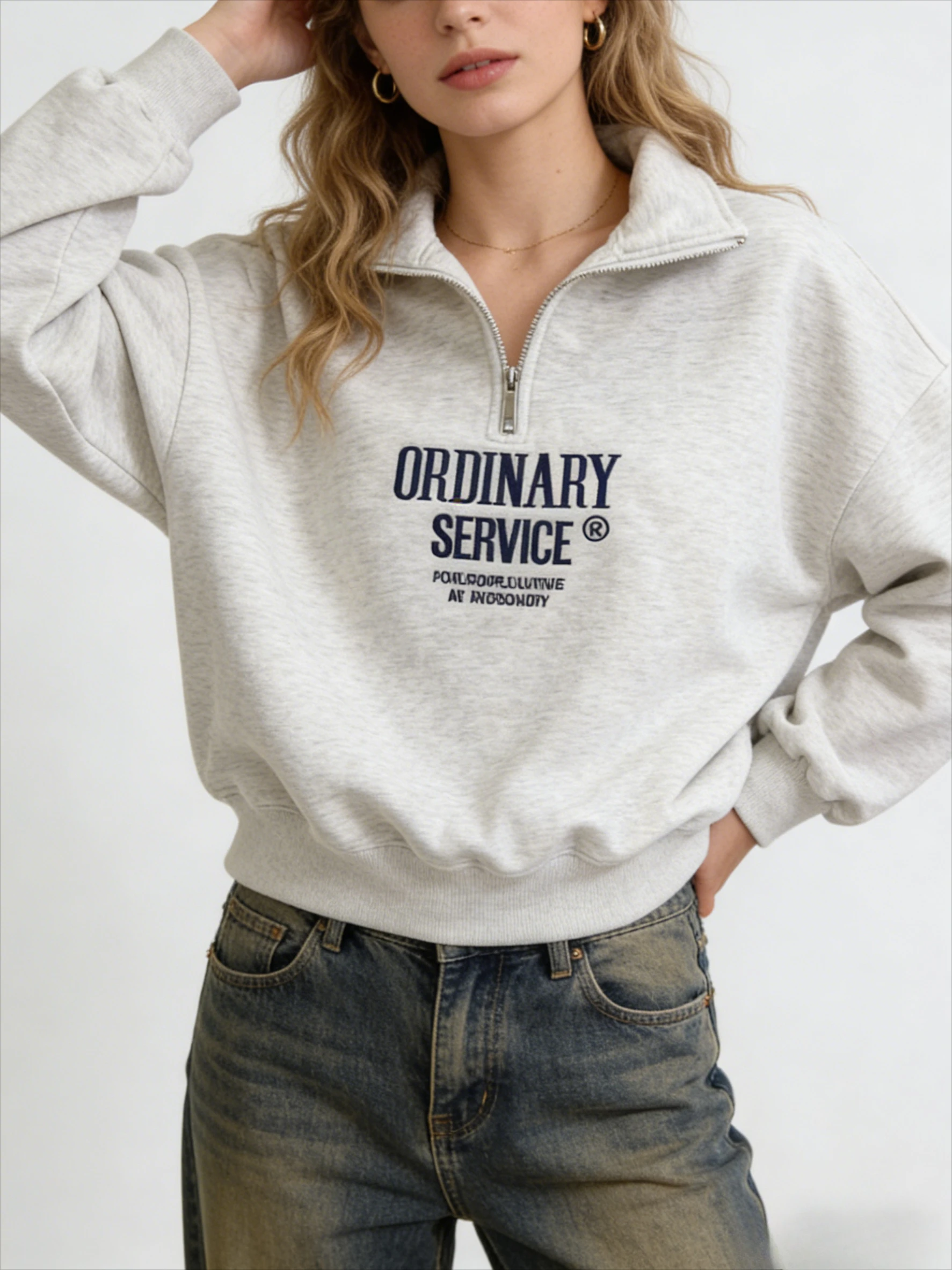 

Korean Version Embroidered Half-zipper Pullover Sweater Spring and Autumn Stand-up Collar Polo Shirt Women