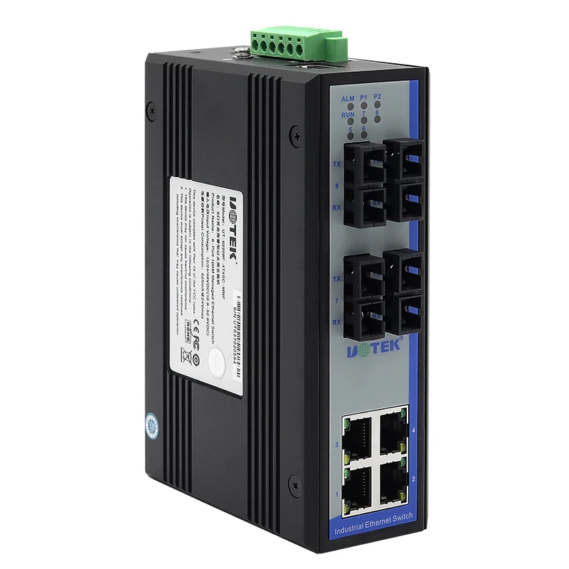 UOTEK 100M 8 Ports Managed Ethernet Switch IGMP Snooping V1/V2/V3 4+4G DIN-rail Switch UT-62208F-4T4SC-MNF view 2