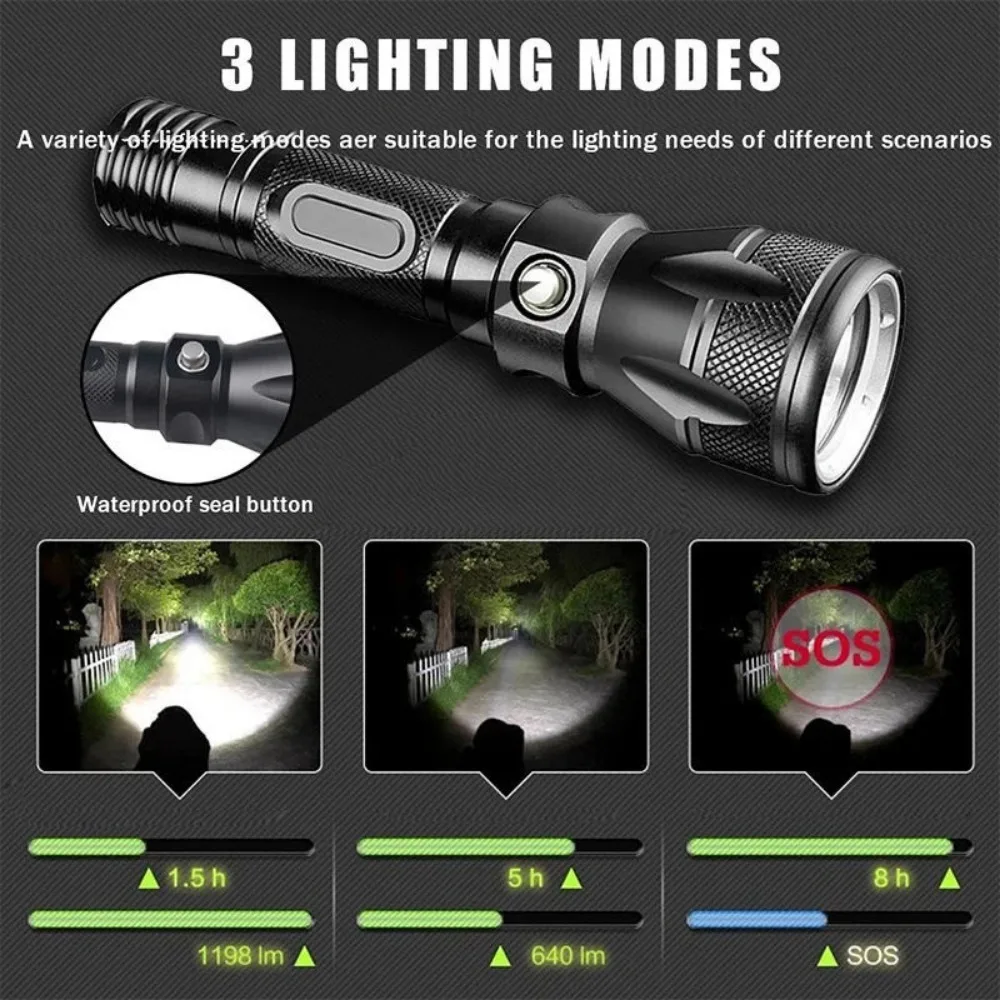 Professional Scuba Diving Flashlight LED Dive Torch Underwater Lighting IPX8 Waterproof Night Diving Emergency Lantern