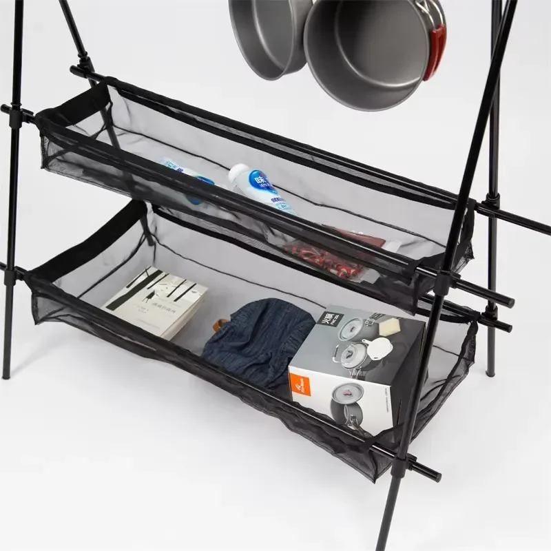 Portable Foldable Camping Cookware Hanger Outdoor Hiking Kitchen Rack Storage Holder for Picnic Backpacking Gear Accessories