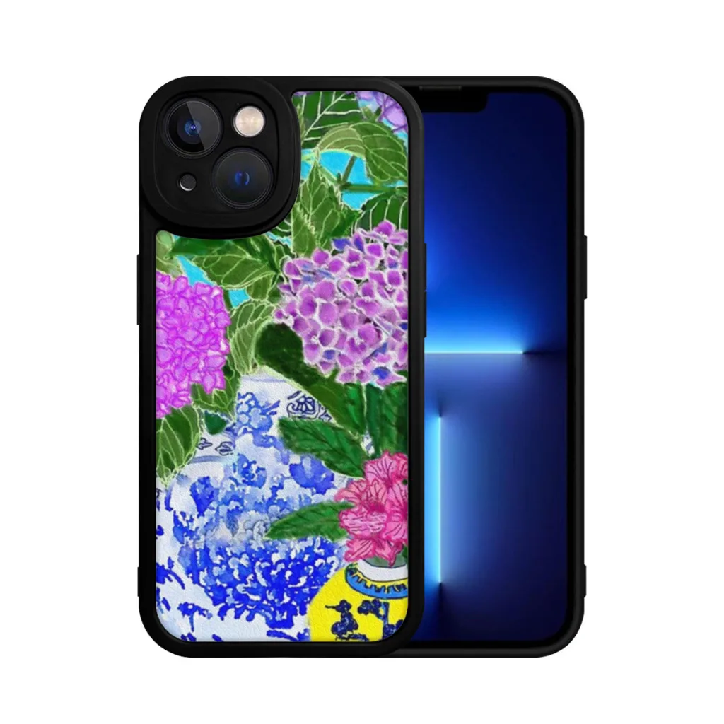 Phone Case For iPhone 15 Pro Max Silicone Shell Hydrangea in chinoiserie jars