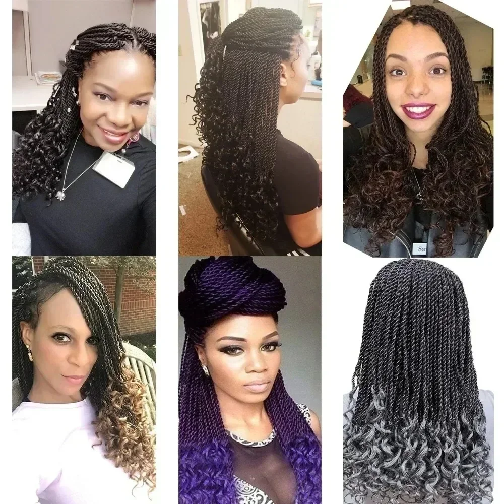 Synthetic Crochet Braids Hair For Women Girls Senegalese Twist Curly End 18 Inch Braiding Hair Extentions Black Ombre 1GZ04