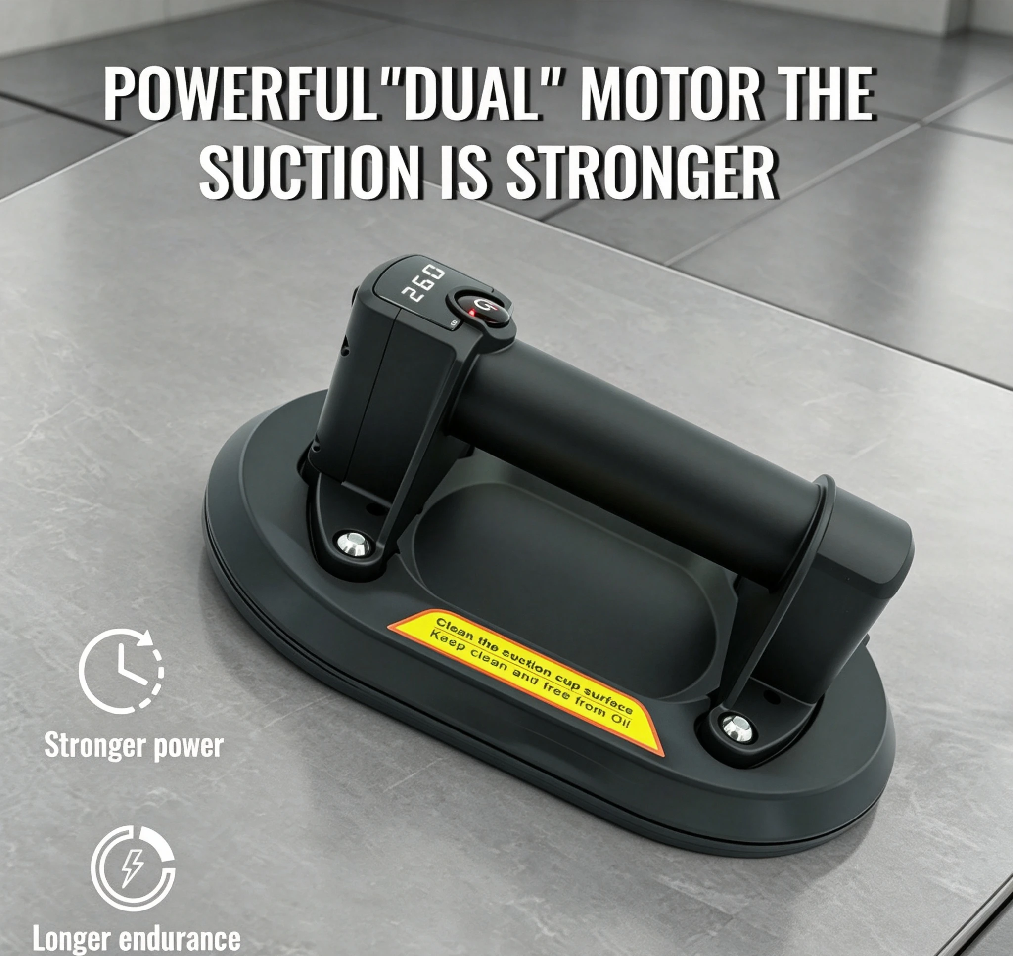 Electric Vacuum Suction Cup Lifter Handheld Large 260KG Load Display Air Pump Heavy-Duty Strong Suckers for Granite Glass Tile