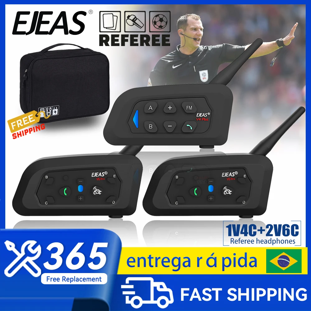 EJEAS-intercomunicador V6C PRO + x2 + V4C PLUSx1 para árbitro de fútbol, auriculares Full Duplex con Bluetooth, interfono para conferencia, bolso de