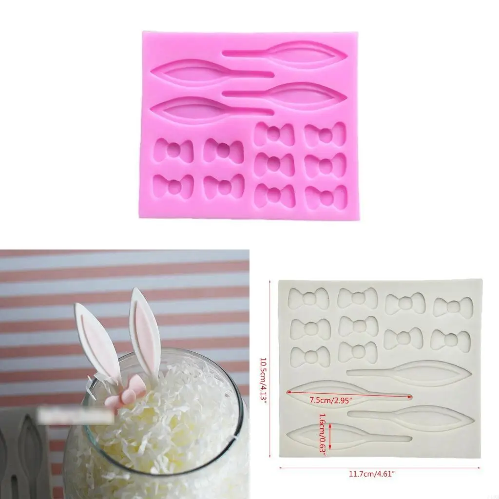 F19B Easter Bunny Ears Bowknot DIY Chocolate Molds Jelly Moulds Fondant Molds Candy Mold Perfect Gifts for Baking Lover
