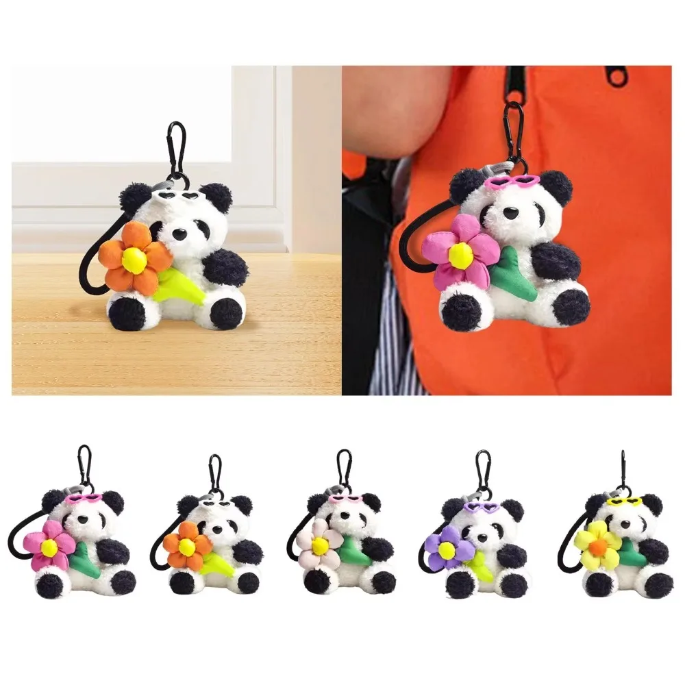 

Cute Cartoon Keychain Pendant Keychain Stuffed Panda Bag Pendant With Flower Car Keys Accessories