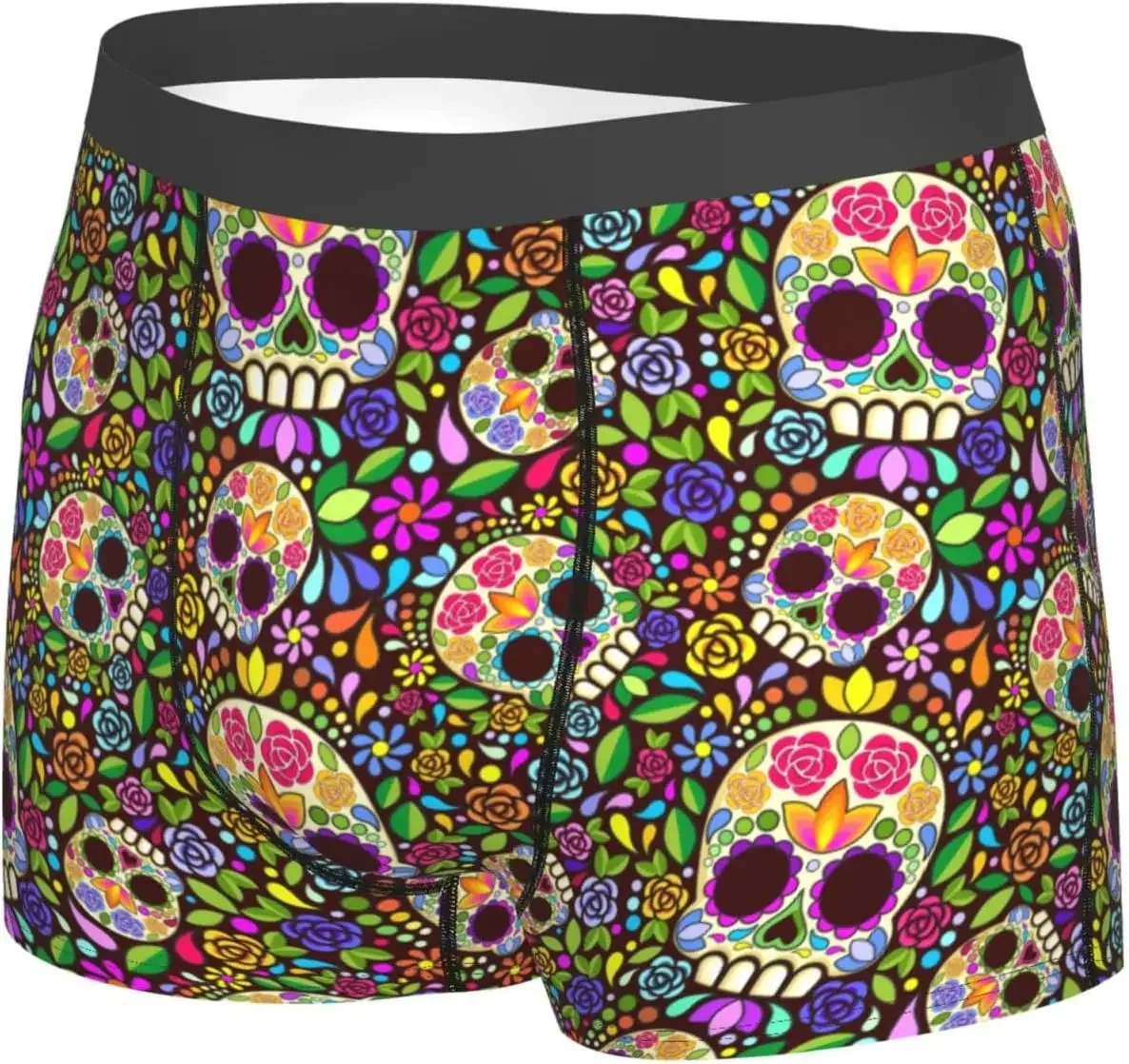 Men's Briefs Underpants Plum Blossom and Green Leaves Skull Print Mens Soft Underwear,Comfy Breathable Short Trunk