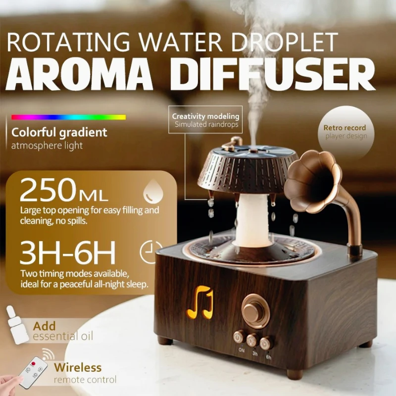 rotating-raindrop-aroma-humidifierbluetooth-speaker-white-noiset-colorful-essential-oil-diffuser-vintage-gramophone-decor