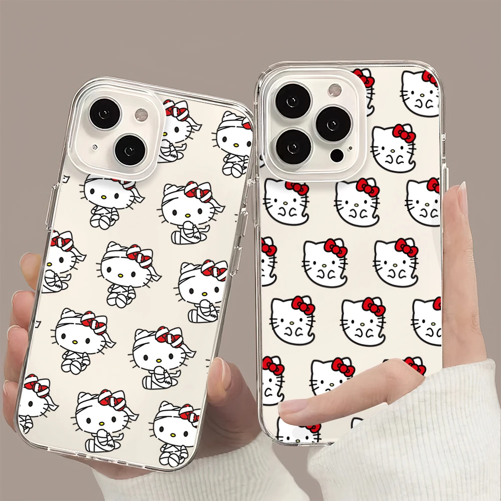 MINISO H-Hello Cute K-Kitty Halloween Kawaii Phone Case For iPhone 11 13 16 15 14 12 Pro Max Plus Clear Transparent Soft Shell