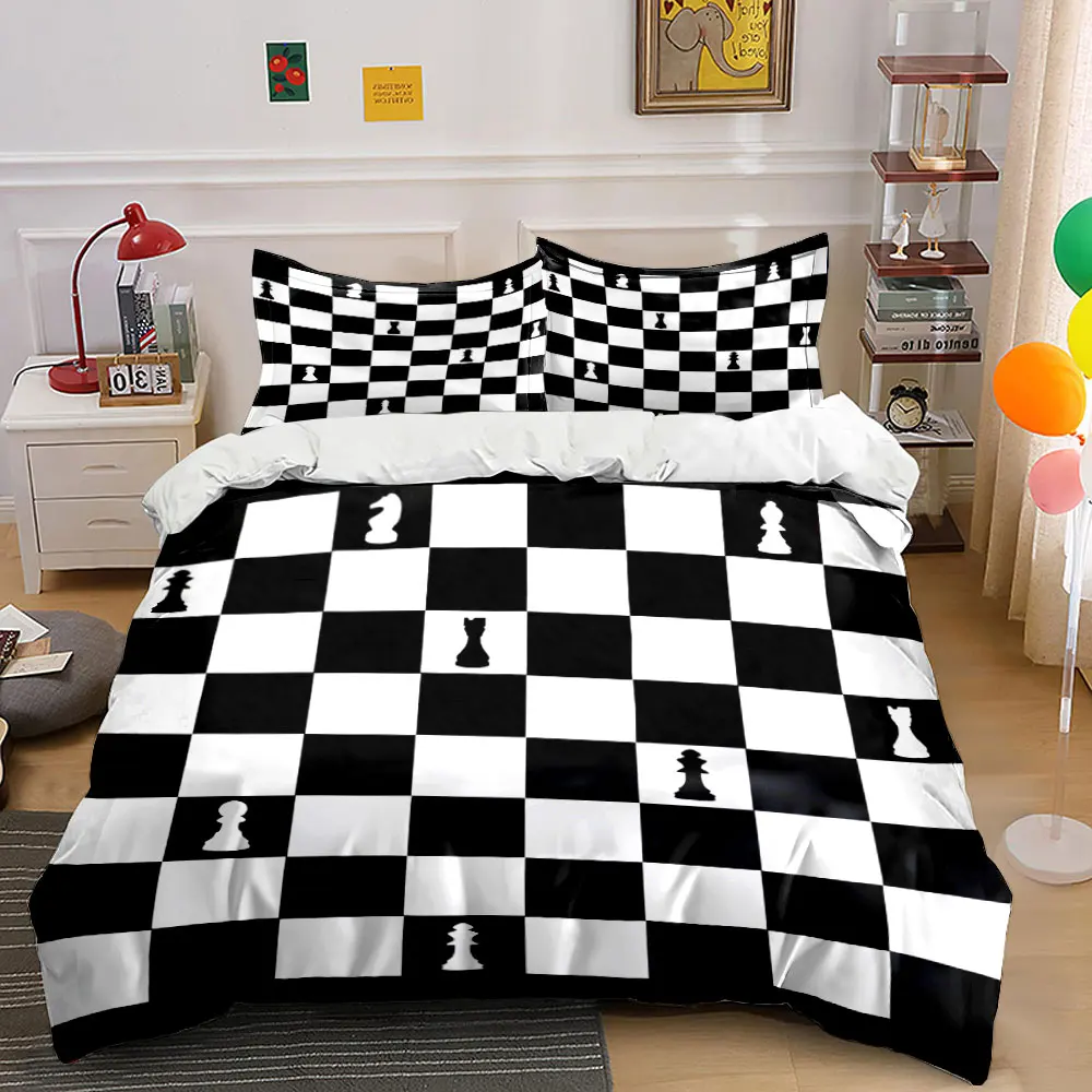 

Chessboard with positioned pieces Print Soft Comfortable Duvet Cover Bedding Set Included 1*Duvet Cover 2*Pillowcases