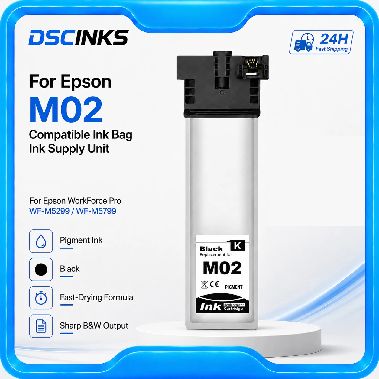 For Epson M02 Black Ink Bag Ink Supply With 100ML High Quality Pigment Ink Chip For WF-M5299 M5799 Printer