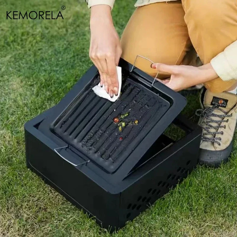 Home Camping Courtyard Barbecue Stove Outdoor Portable Charcoal Barbecue Rack Square Stove Camping Fire Basin for Cooking Tea