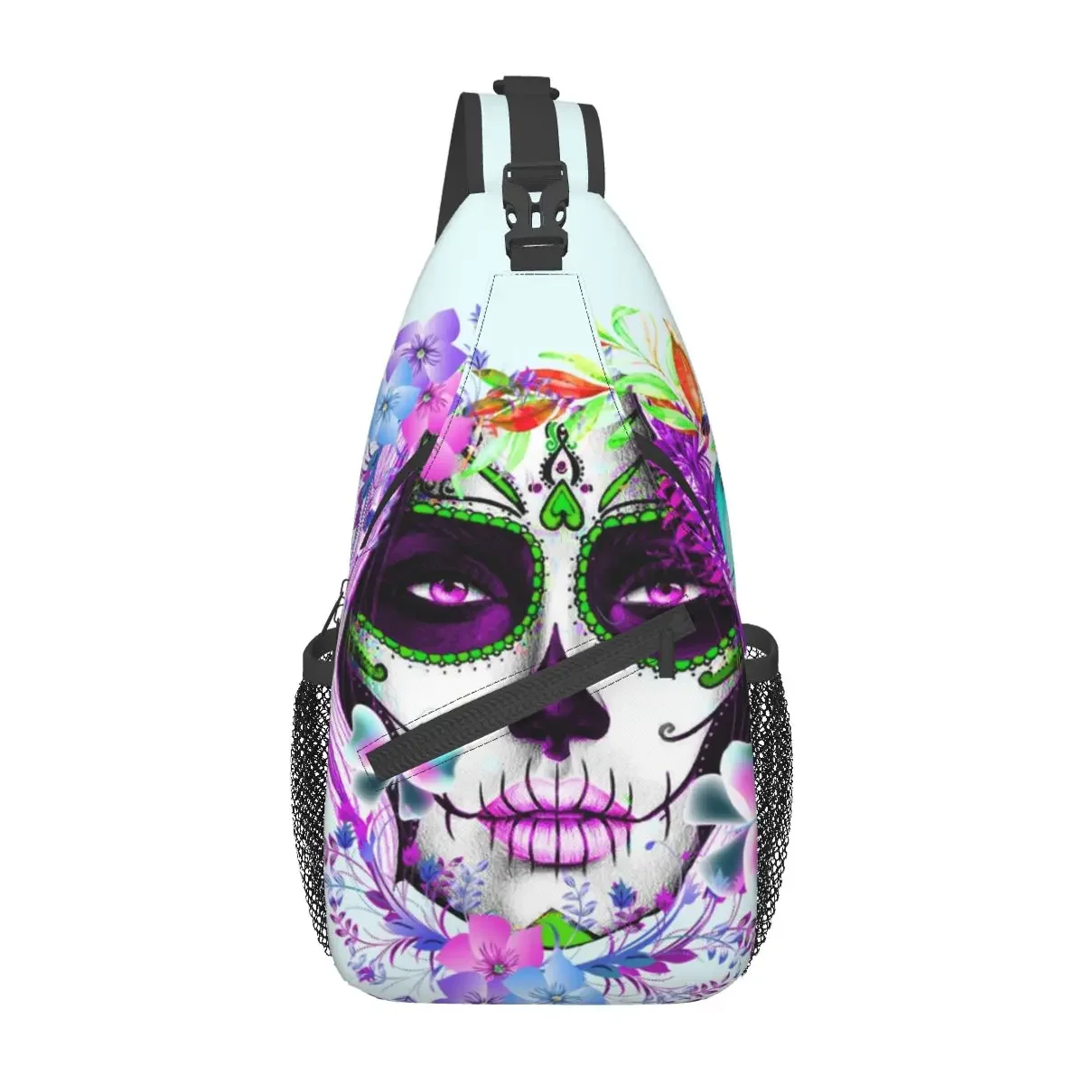 Catrina Mexican Sugar Skull Girl Small Sling Bags Chest Crossbody Shoulder Sling Backpack Hiking Travel Daypacks Fashion Bag