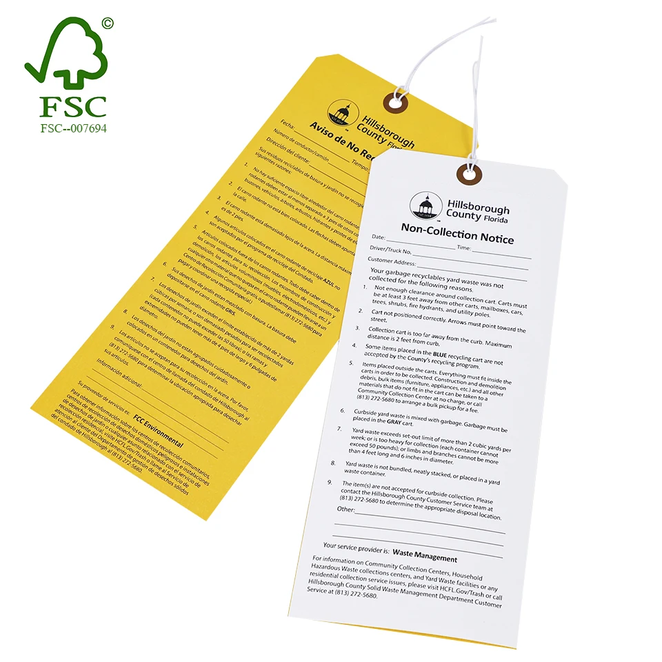 Custom Reinforced Eyelet Manila Buttonhole Paper Hang Tag With Wire String for Garment Warehouse