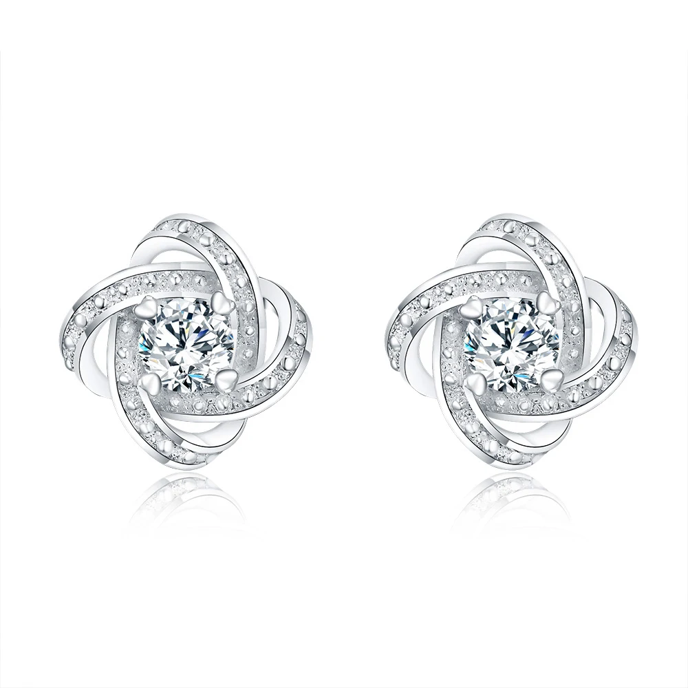 Nieuwe Nobele 925 Sterling Zilver Glanzend Kristal Studs Oorbellen Voor Vrouwen Mode Feest Bruiloft Sieraden Kerstcadeaus