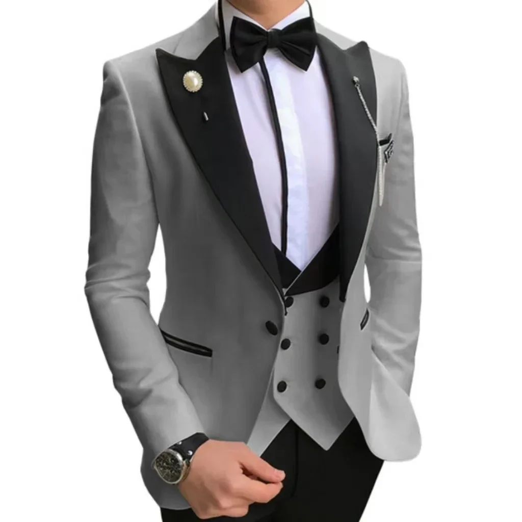 Slim Fit Suit For Men 3 Piece Blazer Vest And Pants One Button Blazer Double Breasted Vest Tuxedo Wedding Formal Prom Suit