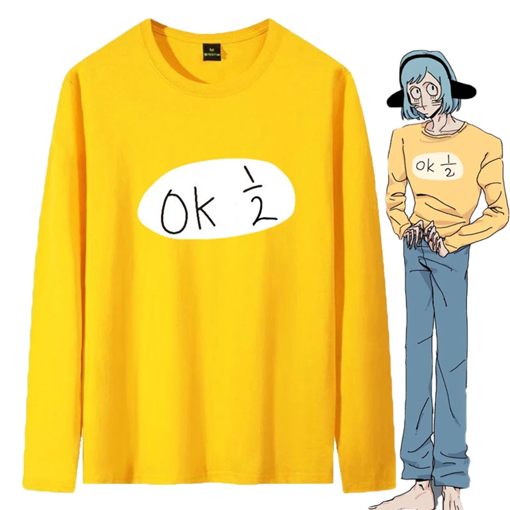 Anime Ranfren Nyon Cosplay Costume Unisex Yellow Long Sleeved T-shirt Top OK Print Hoodless Sweatshirt Clothes