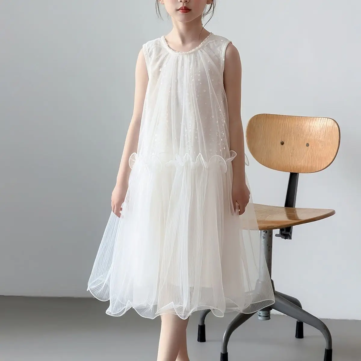 Girls' mesh princess 2026 summer dress sleeveless vest children's stylish new dress