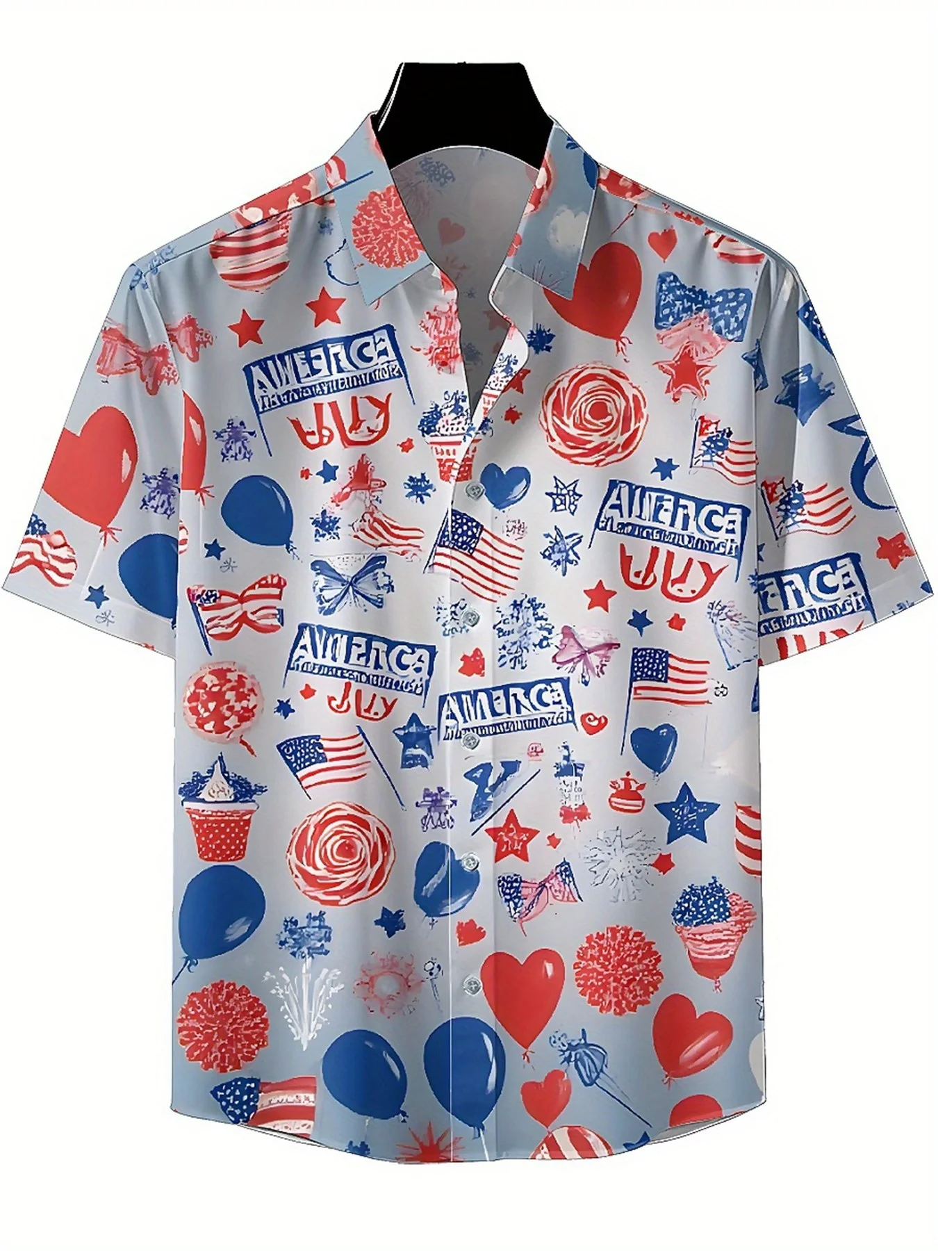 Men's Plus Size Hawaiian Shirts American Flag Theme Pattern, Button Up Shirts, Unisex Casual Clothing, Summer Tops