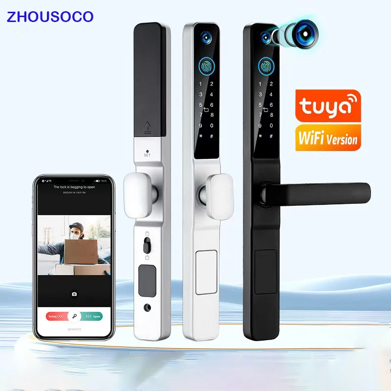 

Waterproof Tuya WIFI Smart Lock With Camera For Sliding Glass Aluminum Door Biometric Fingerprint Outdoor Electronic Door Lock