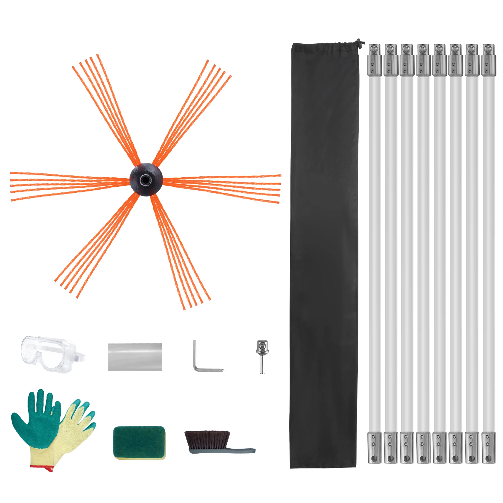 VEVOR 26/30/39ft Chimney Sweep Kit w/ Reinforced Nylon Flexible Rods Ergonomic Chimney Cleaning Brush 360-Degree Brush