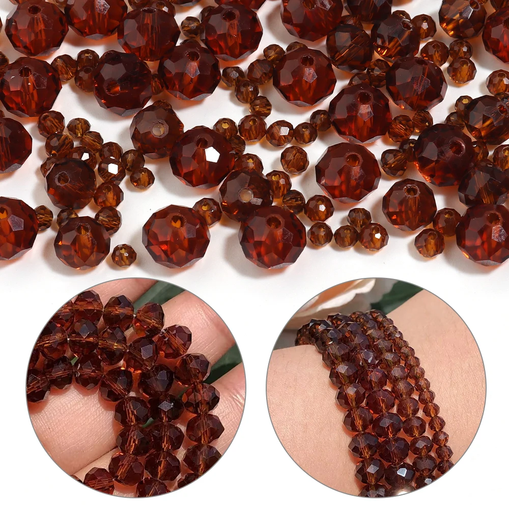 50-200pcs Brown Transparent Faceted Glass Beads Abacus Loose Spacer Bead For Jewelry Making DIY Necklace Bracelet Accessories