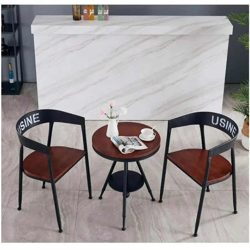 Retro Wrought-Iron Restaurant Furniture Set Coffee Shops Milk Tea Shops Cafes Industrial-Style Wooden Tables Adjustable Desktop