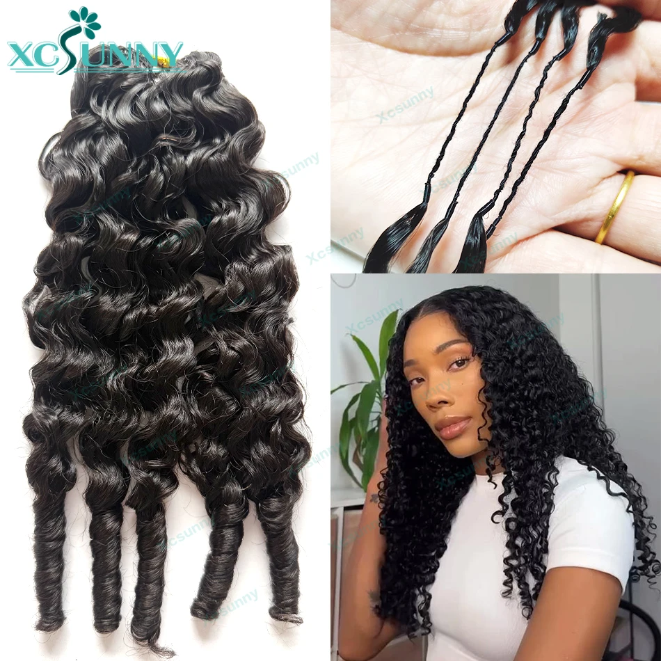 

Feather Crochet Human Hair Extensions Curly Water Wave Knotless Pre-Separated Feather Crochet Human Hair With Tight Curly Ends