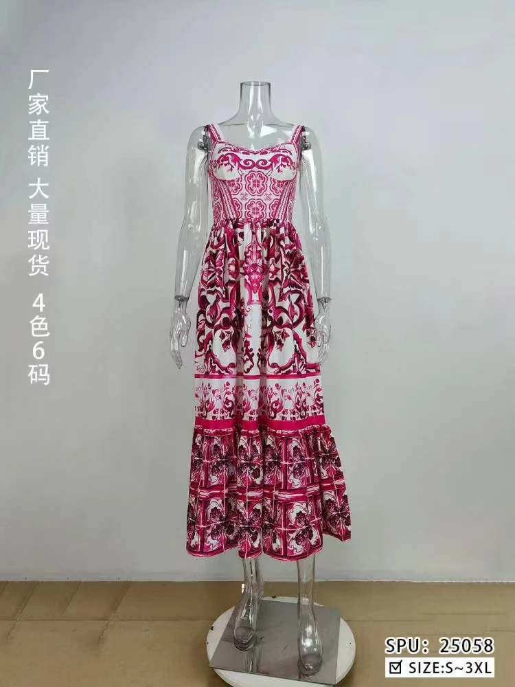 Summer Maxi Dress Women\'s Spaghetti Strap  Print Vacation Long Vestido Robe Платье Вечернее Vestidos De Noche Largos Elegantes