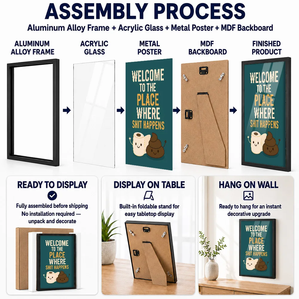 Welcome To The Place Where... Metal Poster With Aluminum Alloy Frame Personalized Photo Retro Comedy Style Wall Art For Studio