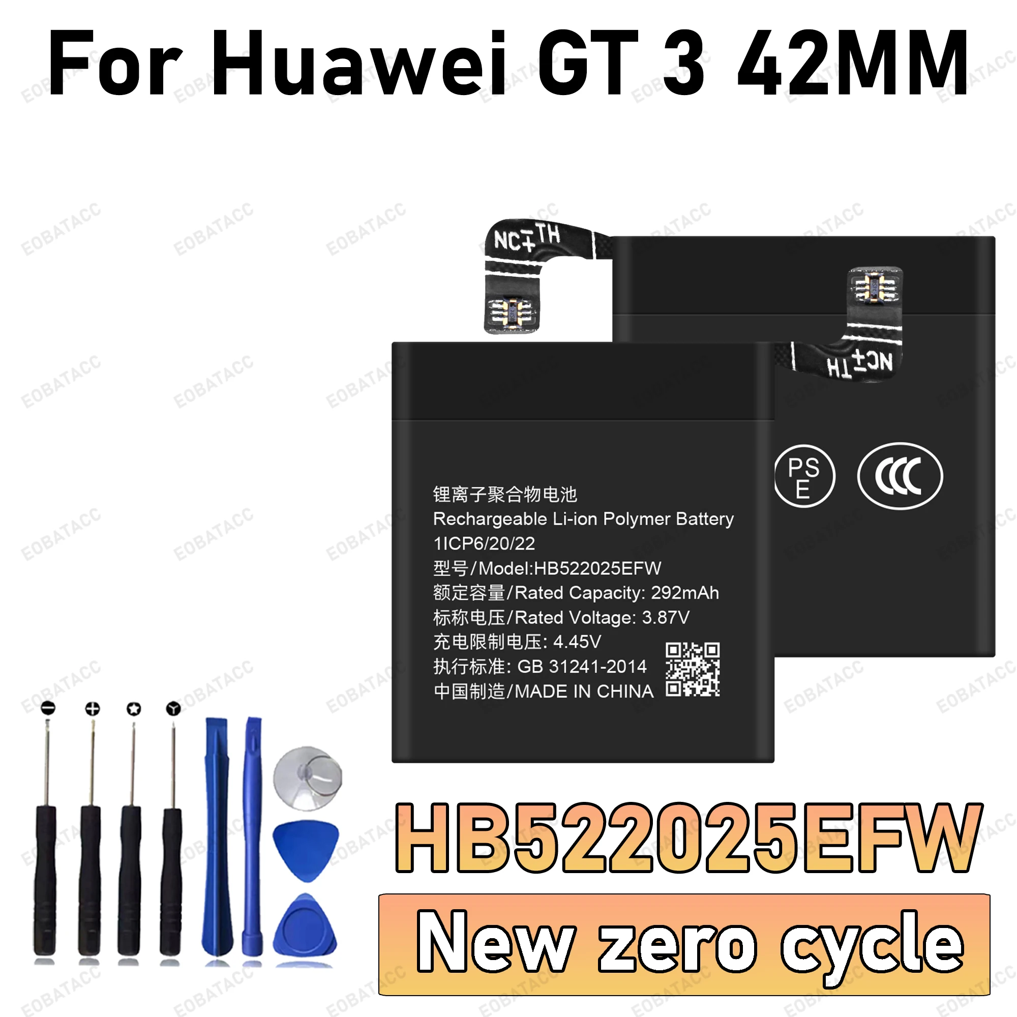292mAh HB522025EFW Battery For Huawei GT 3 42MM/GT3 42MM Large capacity Batteries+Free Tools