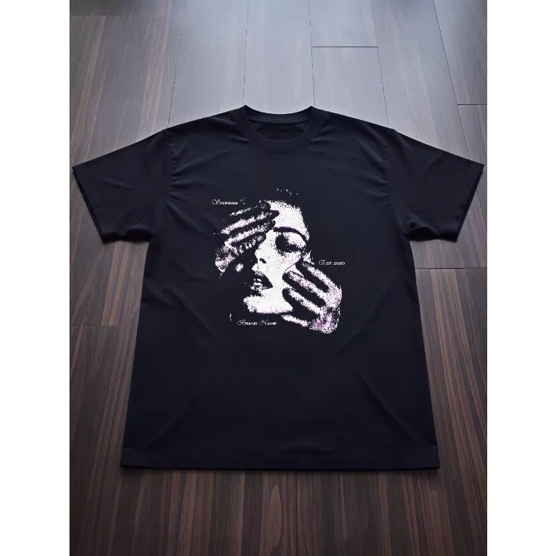 Men's T-shirt, Abstract Facial and Hand Pattern Printed Men's T-shirt Four Seasons New Men's and Women's Casual Y2K T-shirt