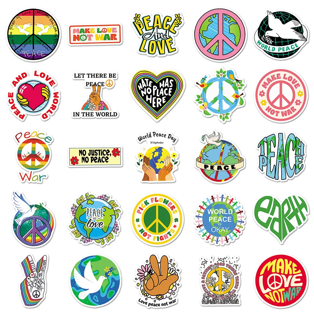 10/30/50 Stück Cartoon Weltfrieden Serie Aufkleber Make Love Not War Aufkleber DIY Wasserflasche Laptop Telefon Niedliche Graffiti Aufkleber Spielzeug