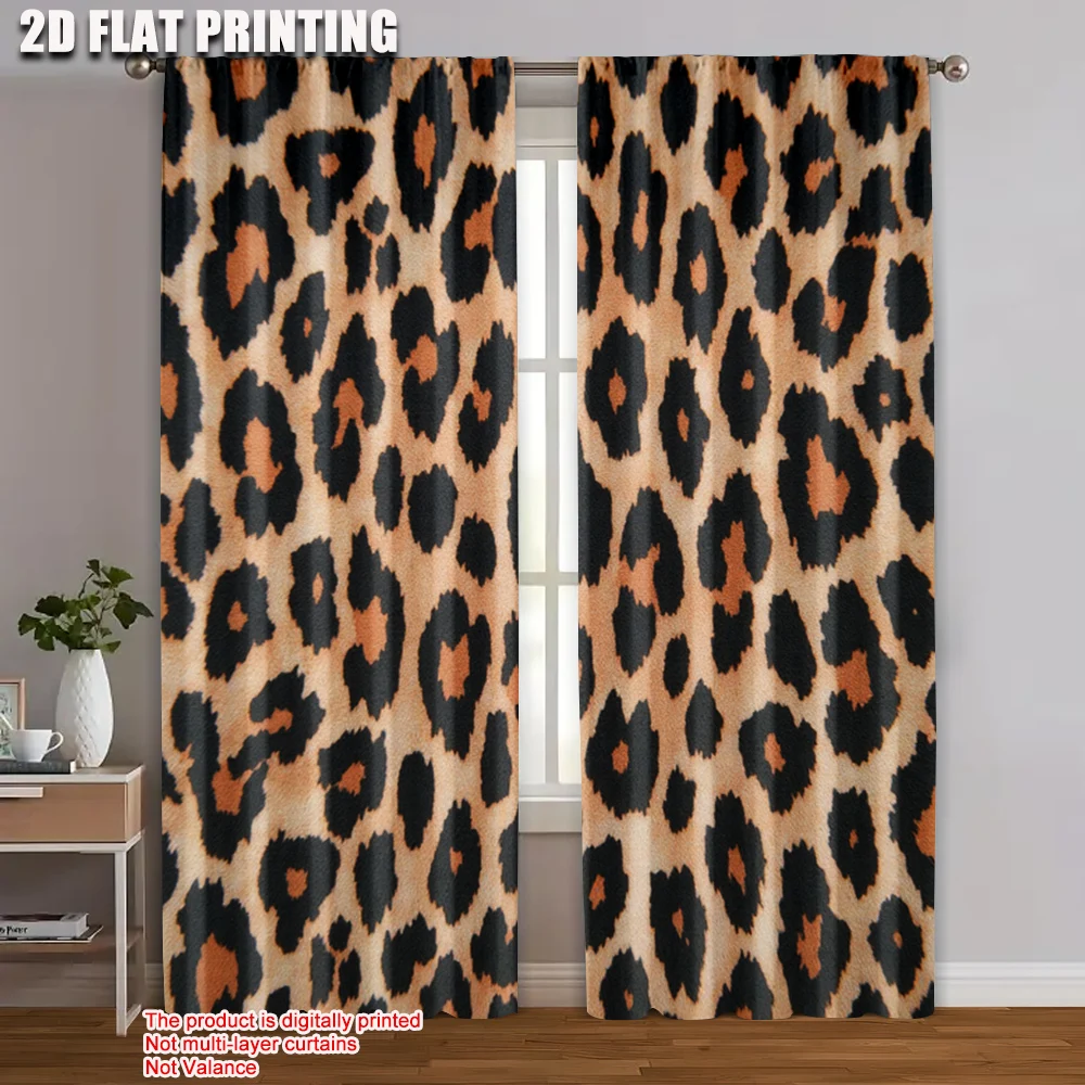 

2pc, Window Drapes Leopard Machine Washable Fabric,Without Electricity Family Party for Holiday Family Party Decorations