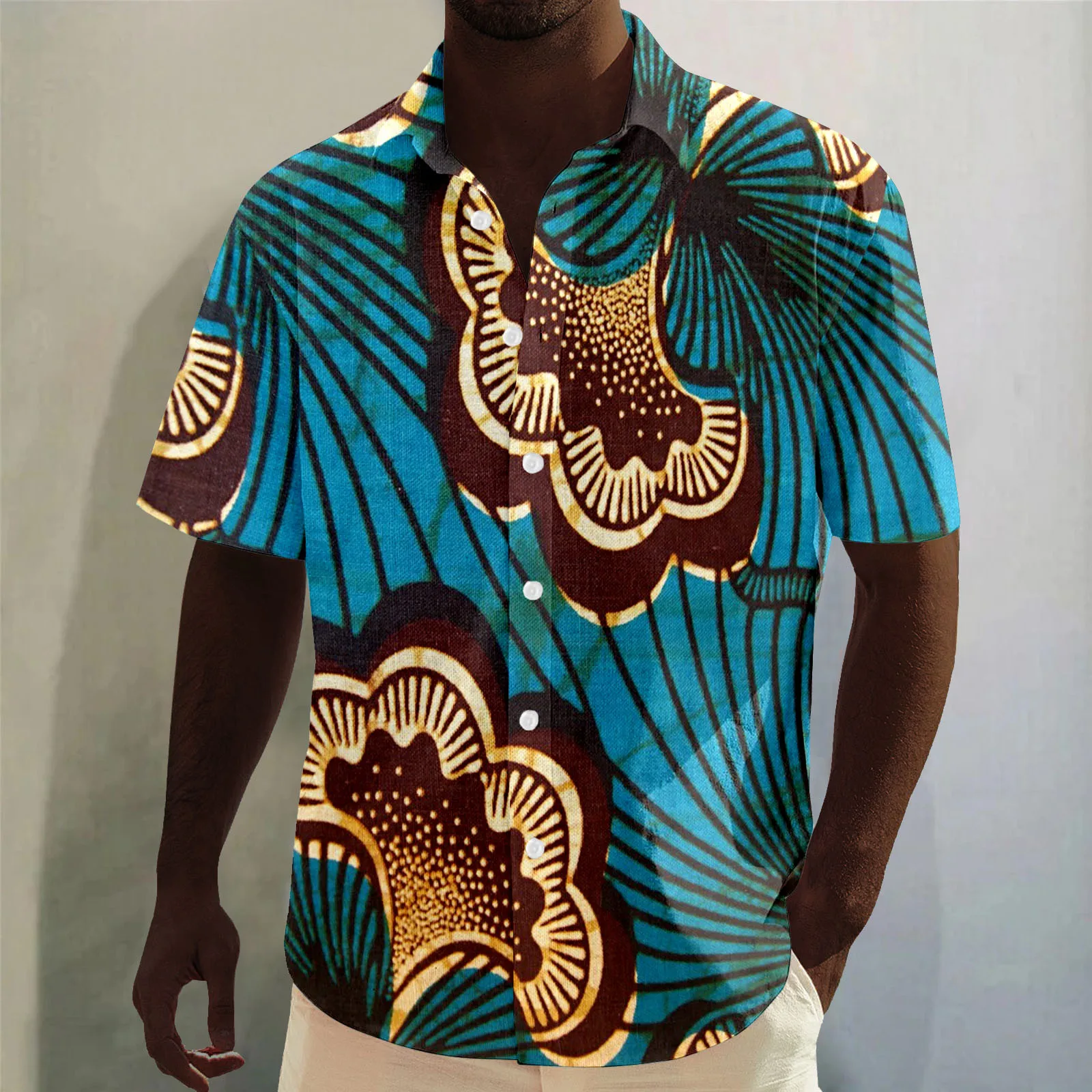 Non Ironing And Wrinkle Resistant Business Top Men'S Short Sleeve African Dashiki Traditional Style Shirt Summer Hawaii Camisas