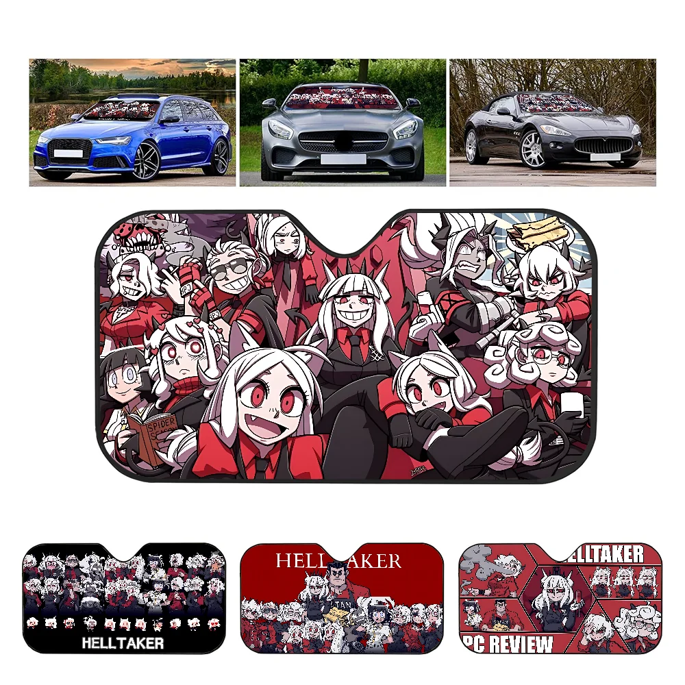 H-Helltaker Anime Car Windshield Funny Sun Shade Foldable UV Ray Sun Visor Protector Sunshade For Front Window
