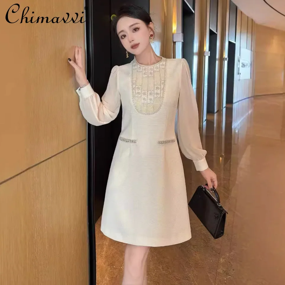 

2024 Autumn New Fashion Printing Transparent Sleeve Slim Fit Short Dresses Commuter Temperament Party Short Women's Dress