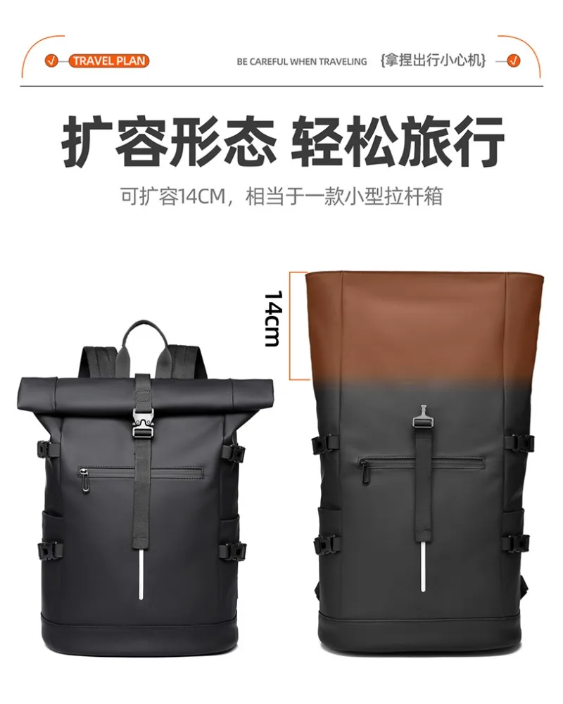 

The Roll top backpack that fits on luggage rods for students and work trips