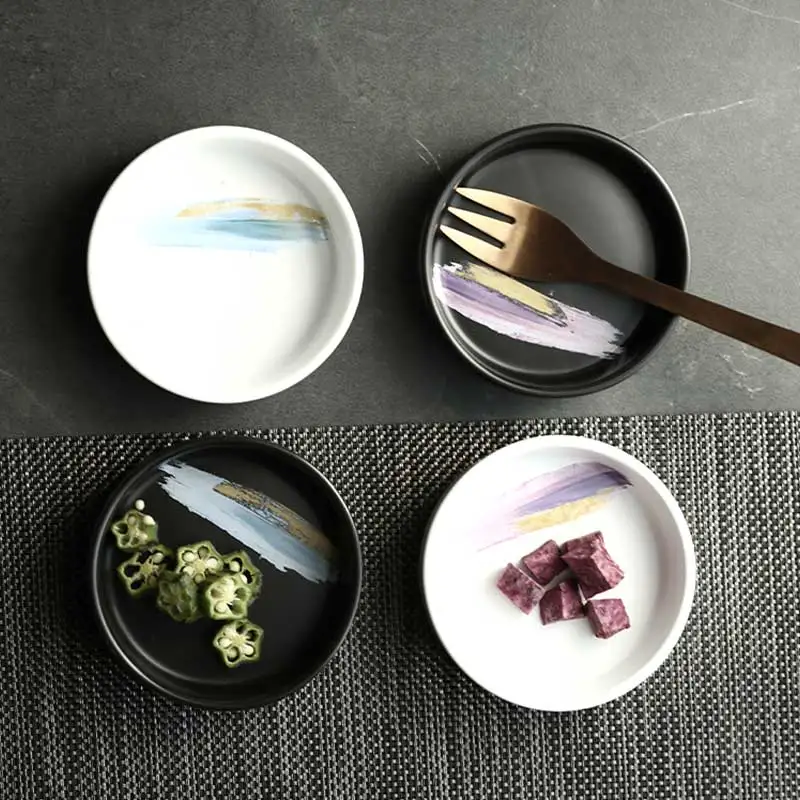 Ceramic Western Dish Soy Sauce Seasoning Dishes Household Round Plate Salad Tomato Sauce Bowl Creative Vinegar Dipping Plates