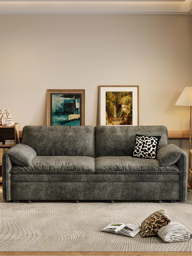 Small apartment cheney velvet Italian minimalist, multi-functional telescopic folding, high elastic sofa bed