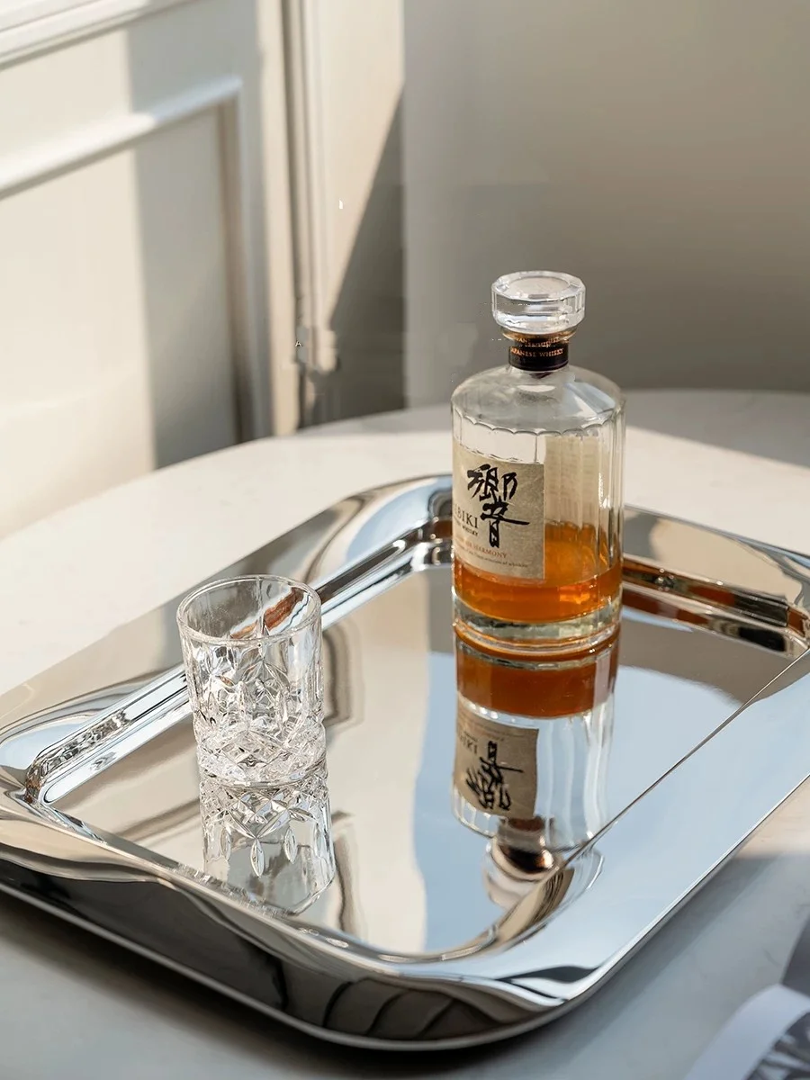 Rectangular Stainless Steel Tray,Luxury Afternoon Tea Tableware Tray, Household Storage Platter  Western Food Dinner Plate