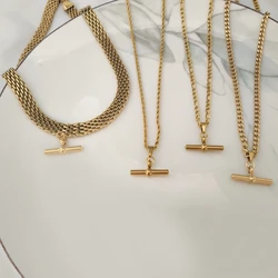 1pcs stylish simple t-shaped pendant titanium steel gold-plated personality light luxury collarbone chain necklace